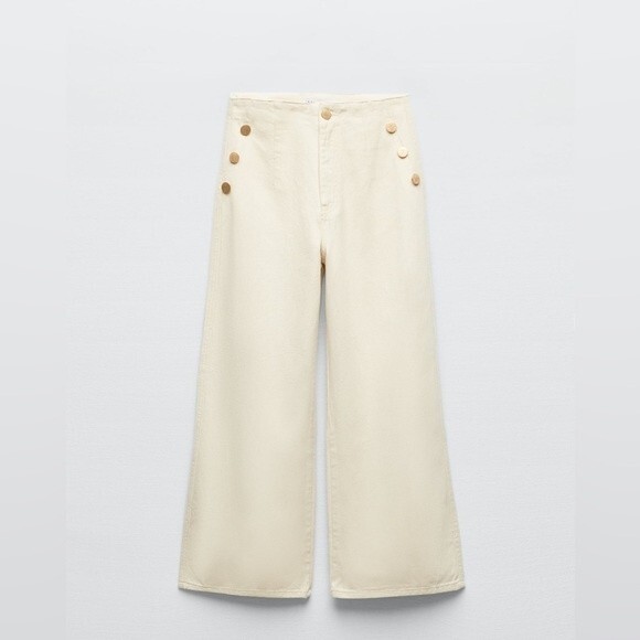 ZARA CROPPED WIDE-LEG JEANS WITH GOLDEN BUTTONS - Picture 1 of 3